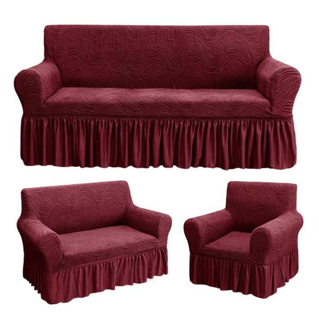 Wavy Jacquard Sofa Covers (3:2:1:1 Maroon)
